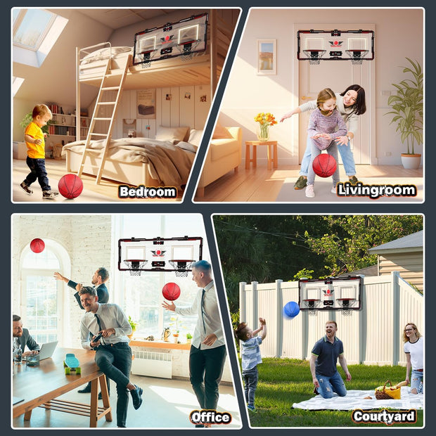 Basketbaal - Elektrisch Basketbalspeelgoed - voor Binnen - met 2 Spelers - displaybord, 4-Ballen - Pomp - Dual Shot - Polycarbonaat - 78 x 29.9 cm - Zwart/Rood