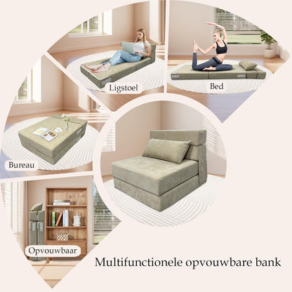 ANONER Divan-lit flexibel 70 x 190 cm, met kussen, de zitplaats zet om in matras, afneembare divanhousse, perfect voor kleine kamers en multifunctionele ruimtes, Beige
