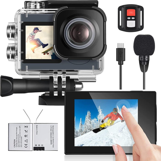 icefox Action Cam 4K Ultra HD 20MP camera onderwatercamera waterdicht 40M 170 graden ultra-groothoek WiFi camcorder EIS stabilisatie met dual 1350 mAh batterij