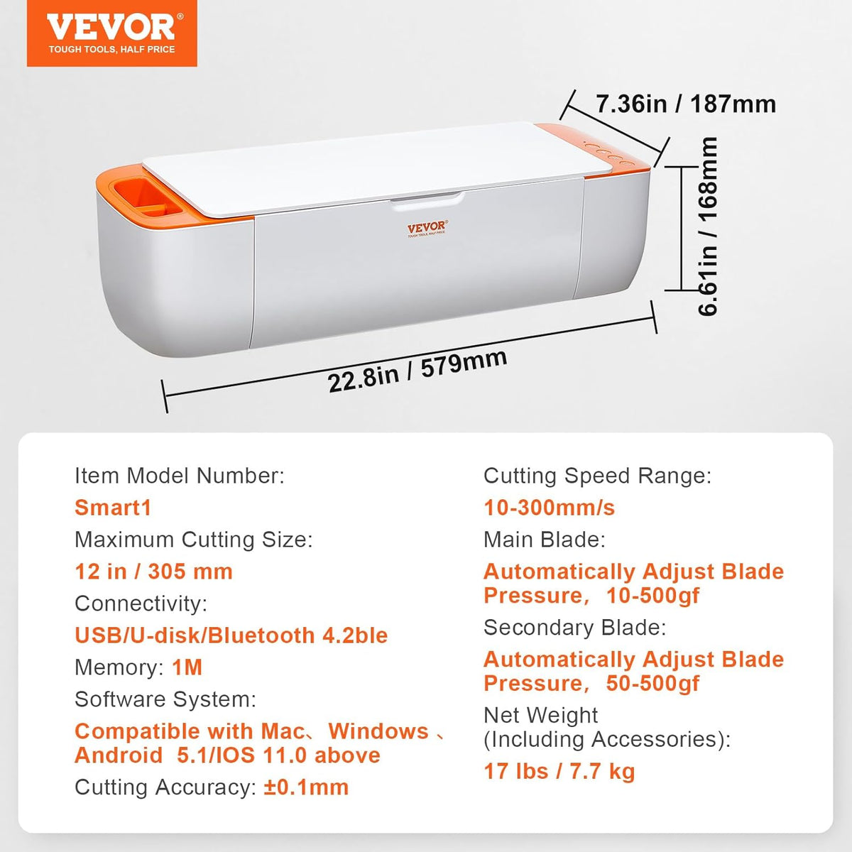 VEVOR Vinylsnijder, snijplotter met Bluetooth-connectiviteit, compatibel met iOS, Android, Windows en Mac, massieve ontwerpen inbegrepen, voor het maken van gepersonaliseerde kaarten, woondecoratie