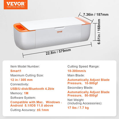 VEVOR Vinylsnijder, snijplotter met Bluetooth-connectiviteit, compatibel met iOS, Android, Windows en Mac, massieve ontwerpen inbegrepen, voor het maken van gepersonaliseerde kaarten, woondecoratie