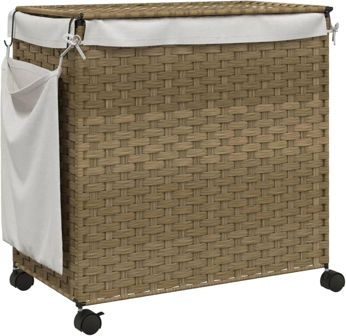 Gecheer Laundry Basket with Wheels, 60 x 35 x 60.5 cm, Rattan, Laundry Basket, Laundry Basket, Laundry Basket for Baby Clothing, Bed Linen, Shoes 372039 - QUORE