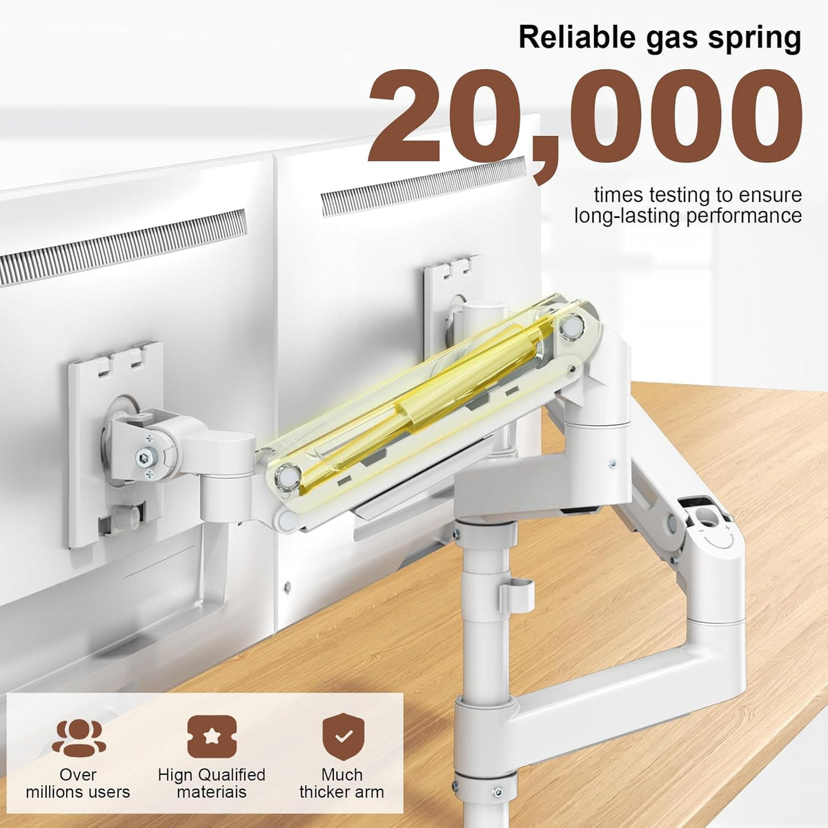 PUTORSEN Monitorhouder 2 monitoren voor 17 tot 49 inch schermen tot 20 kg per arm, extra lange tafelhouder, in hoogte verstelbaar, draaibaar voor optimale ergonomie, VESA 75/100 mm