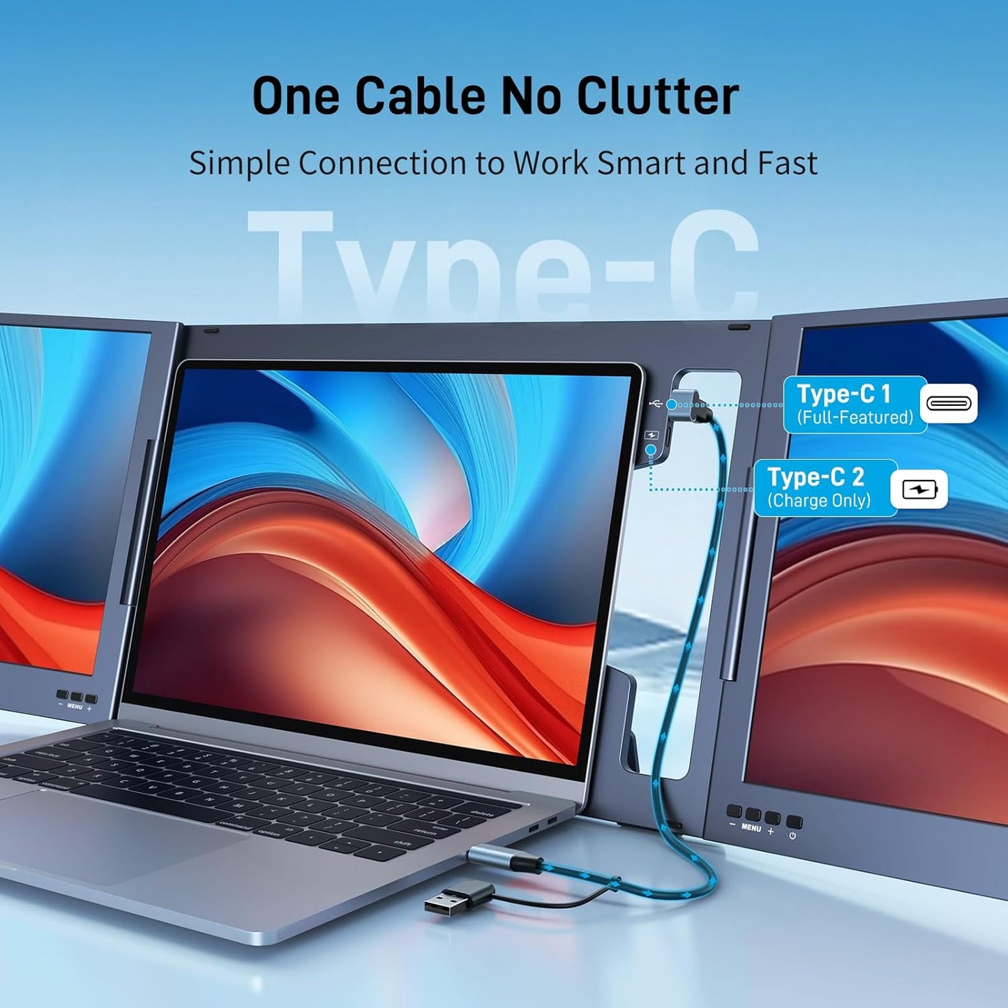 Laptopschermverlenger – Laptopmonitorverlenger – Extern Scherm – Draagbare Monitor – Meervoudig Display – 15,6 Inch FHD – 360° Draaibaar – Eén USB-C Aansluiting – Compatibel MacOS Windows Android