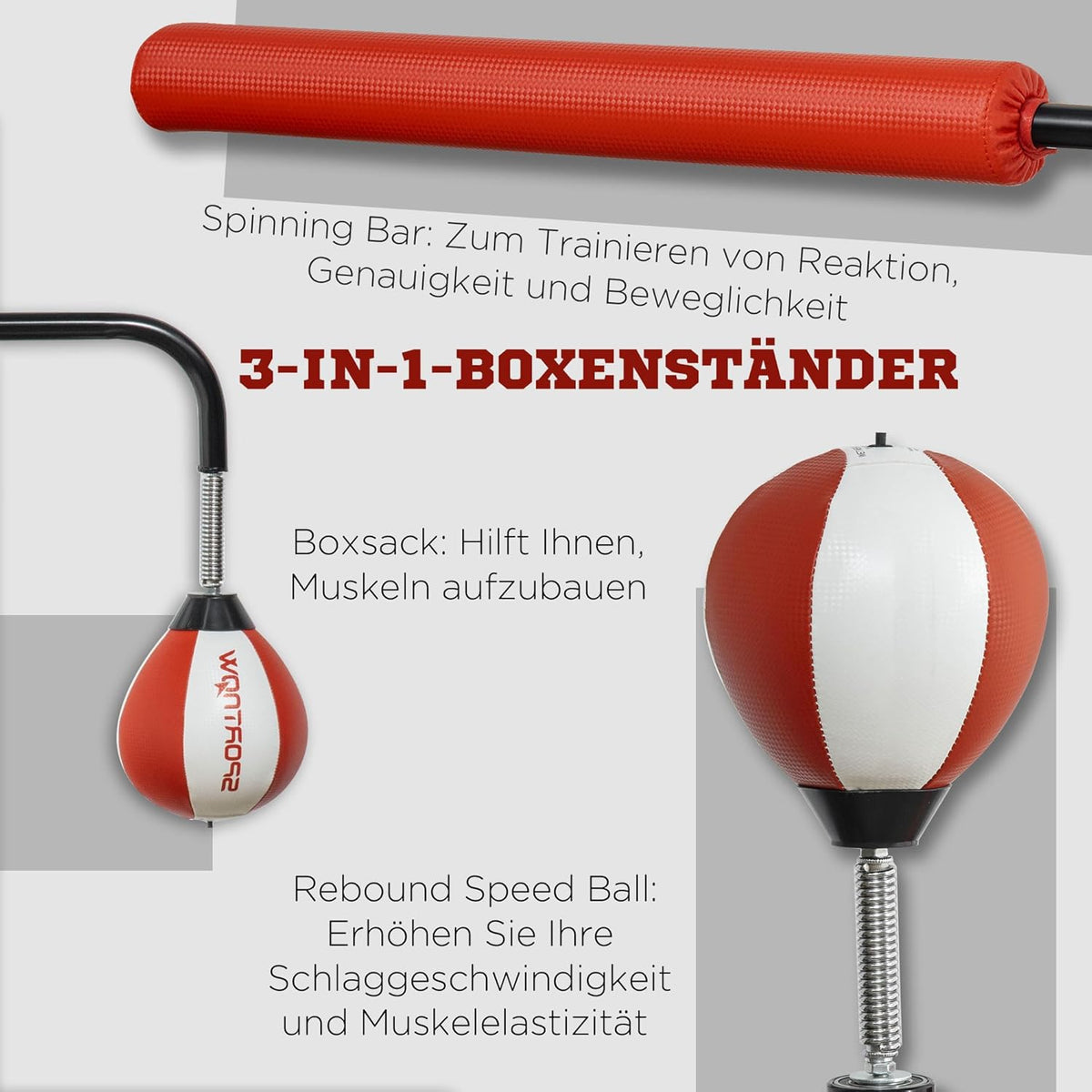 Boksstandaard – Bokszak – Speedball Trainer – Boksapparaat – Kickkussen – Verstelbare Hoogte 140-205 cm – 12 Zuignappen Voor Stevige Grip - QUORE