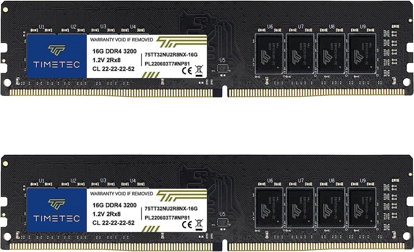 Timetec 32GB KIT(2x16GB) DDR4 3200MHz PC4-25600 CL16 1,35V niet-ECC niet-gebufferd Ontworpen voor gaming en grafisch Compatibel met AMD en Intel Desktop PC Computer geheugenmodule upgrade
