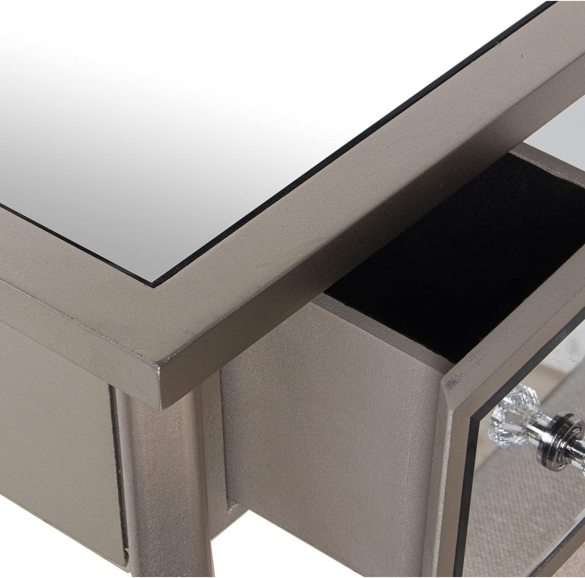 DRW Kaptafel met 3 laden van hout en spiegel met kruk in champagne en spiegel 90 x 32,5 x 80 cm en kruk 40 x 34 x 43 cm