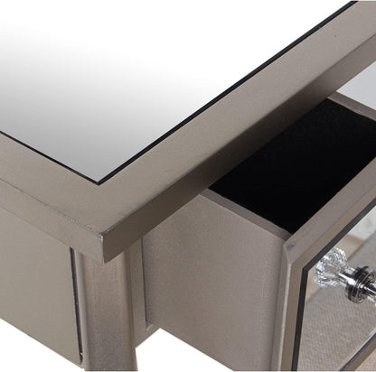 DRW Kaptafel met 3 laden van hout en spiegel met kruk in champagne en spiegel 90 x 32,5 x 80 cm en kruk 40 x 34 x 43 cm