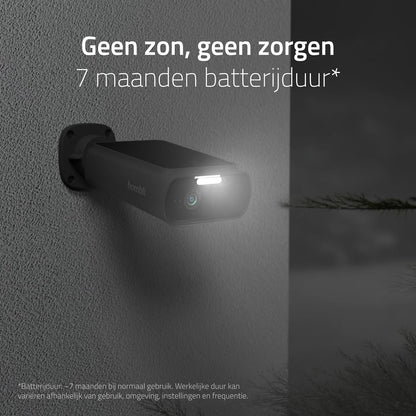 Hombli Zonnecamera 2K QHD – Milieuvriendelijke Oplaadbare Beveiligingscamera op Zonne-energie met Flexibele Bevestiging, Alarm & Schijnwerper – Infrarood & Kleurennachtzicht, Bewegingsdetectie, IP66