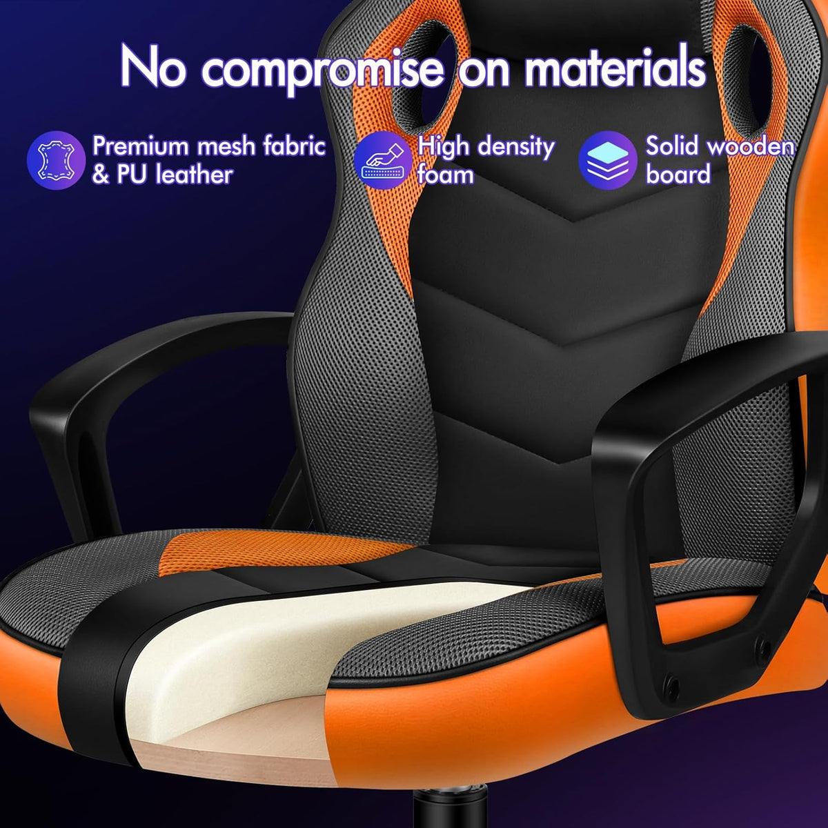 ALFORDSON Gamingstoel, PC-computer racestoel, ergonomische draaibare bureaustoel met wielen, gemaakt van PU-leer en stof, oranje, geschikt voor thuisgebruik