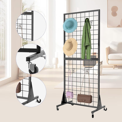 3-Pack Gridwall Panel Display Stands 2'x5.5' Ft, Heavy-Duty Vloerstaande Retail Display Rack met Driehoek-Base voor Retail Art Fair Show (Zwarte Afwerking)