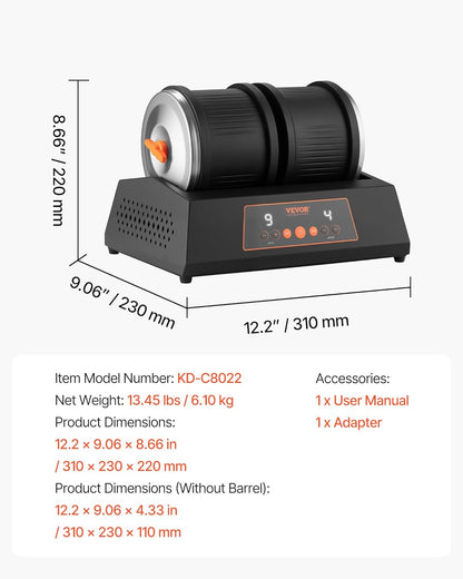 VEVOR Stenen Polijstvat 3,6 kg Capaciteit 4 Speed Stenen Polijstmachine 9 Dagen Timer Dubbele Vat met Adapter voor Pro's en Amateurs Werkplaats DIY