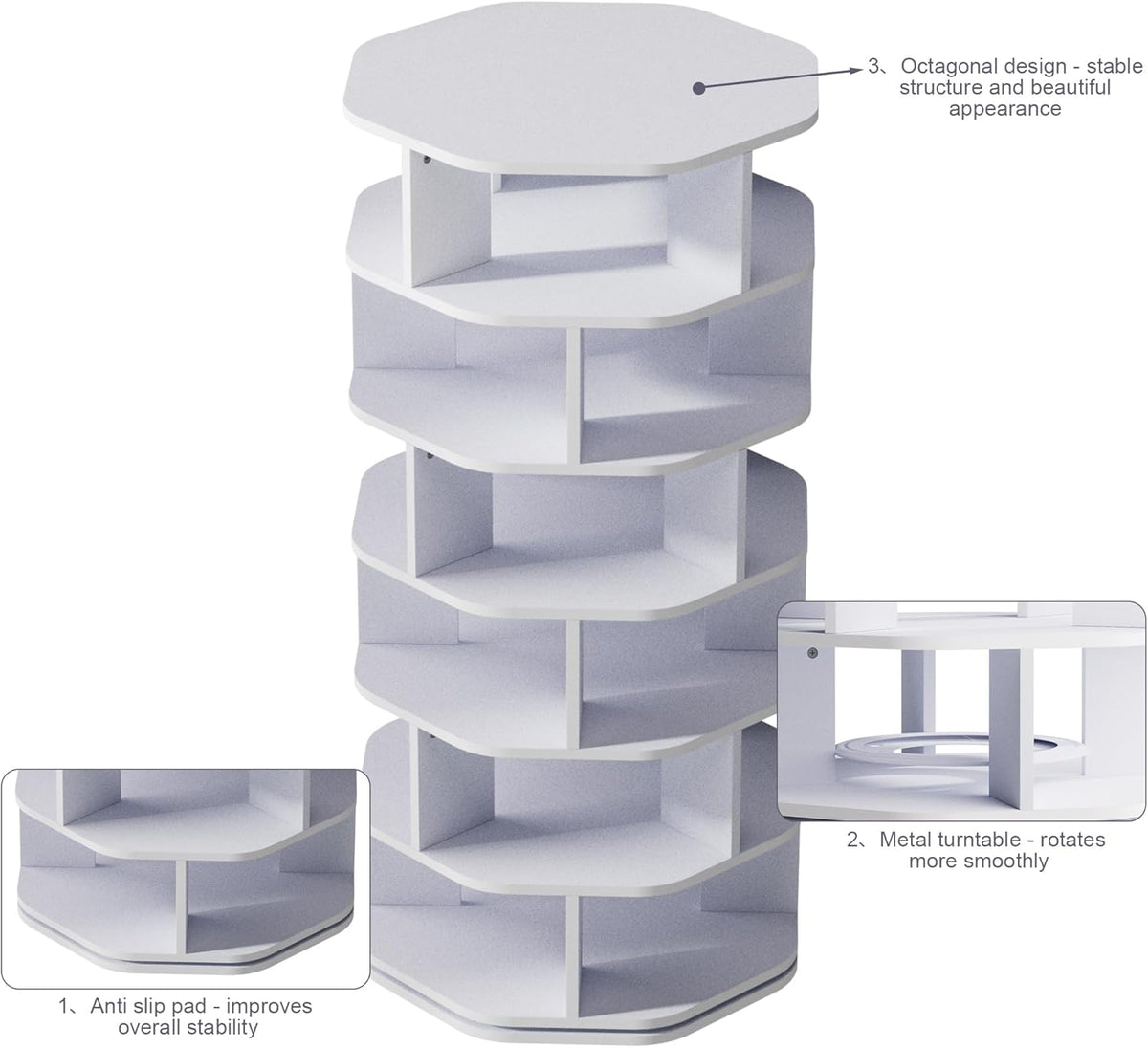 uyoyous Lazy Susan 6-Tier Rotating Shoe Cabinet, 360° Rotating Shoe Rack with 6 Levels, Modern Octagonal Design Shoe Case for Living Room, Bedroom, Entrance - QUORE