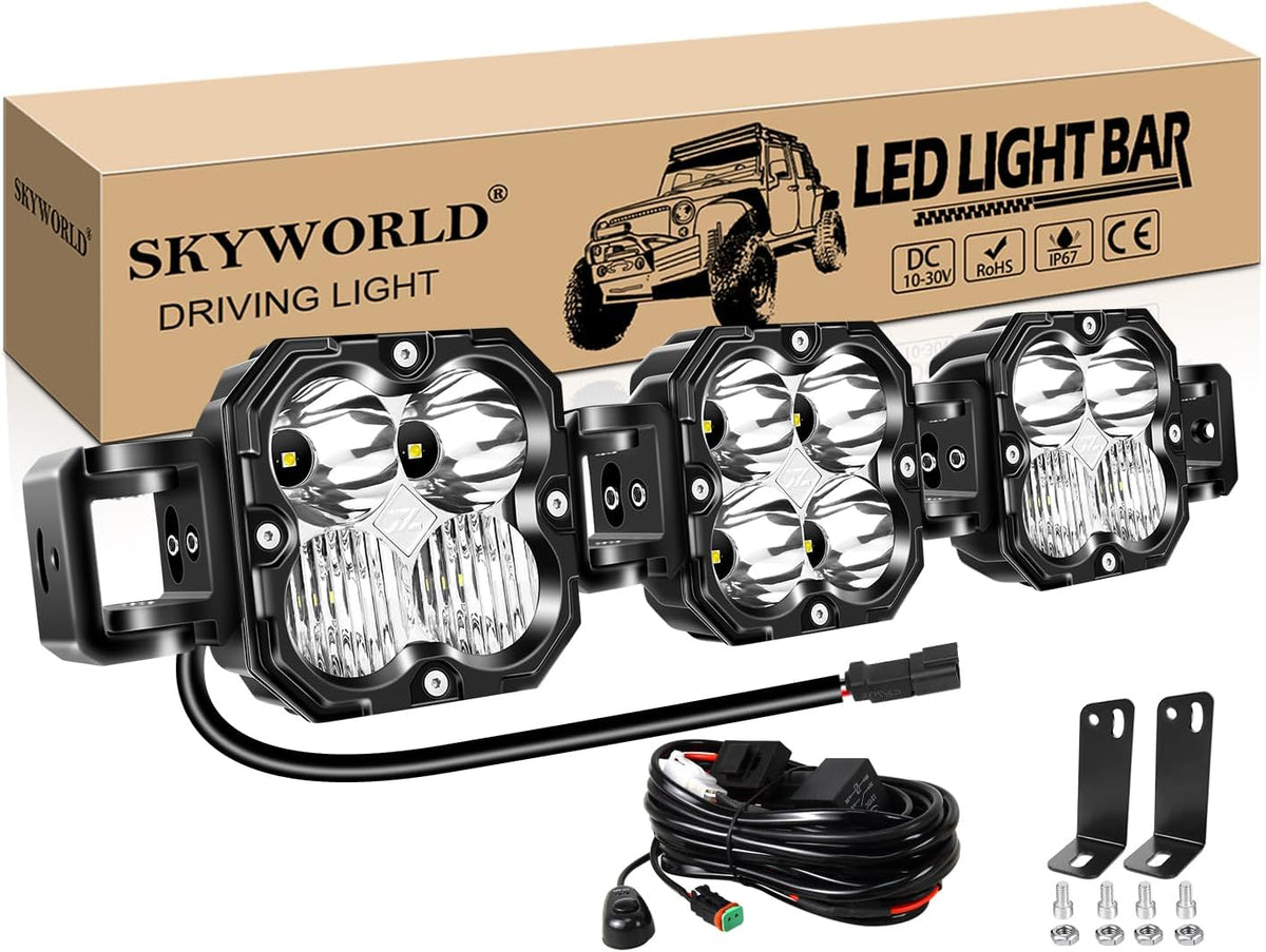 SKYWORLD Koppelbare led-lichtbalk met 12V DT-kabelset, 21 inch 90W 7500 LM Combo Beam Werk Offroad Mistlamp voor 4x4 auto, vrachtwagen, UTE, ATV, boot, tractor, 6000K Wit waterdichte koplamp