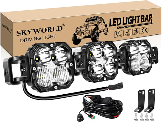 SKYWORLD Koppelbare led-lichtbalk met 12V DT-kabelset, 21 inch 90W 7500 LM Combo Beam Werk Offroad Mistlamp voor 4x4 auto, vrachtwagen, UTE, ATV, boot, tractor, 6000K Wit waterdichte koplamp