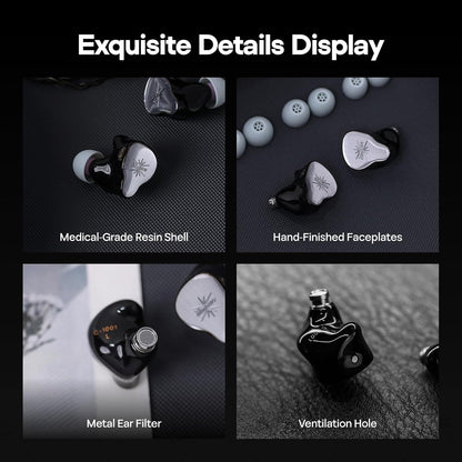 Hybride In-Ear Monitor – In-Ear Oordopjes – Bedrade Oortjes – IEM Oortjes – In-Ear Koptelefoon – Zilver – 2DD+2BA Hybride Driveropbouw – Afneembare 2-Pins Kabel