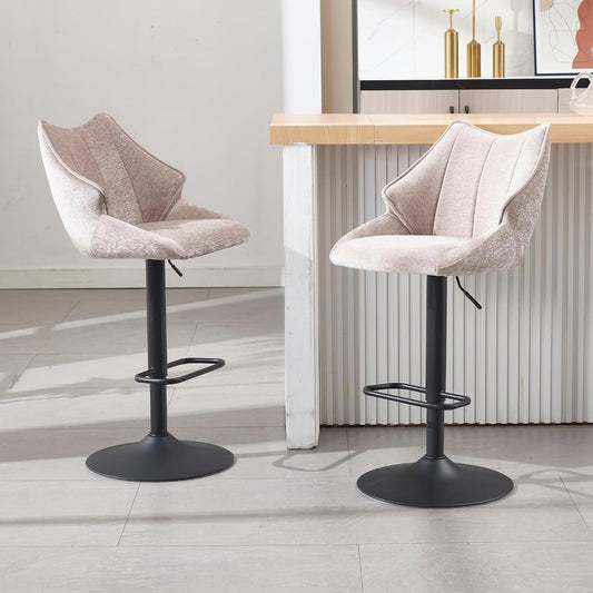 chairus Chenille Bar Stool, Set of 2 High Chairs, Modern Kitchen, Bar Chairs, Height Adjustable, Rotatable, for Home/Restaurant, Khaki - QUORE
