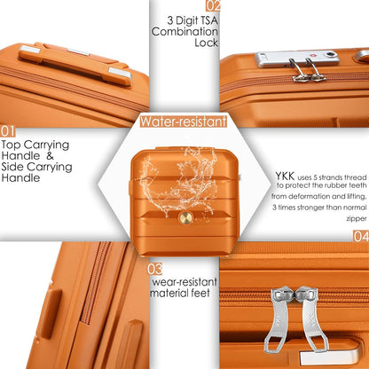 Sea choice Kofferset 4st Handbagage Trolley Koffer met Beautycase Harde Schaal Polypropyleen Reiskoffer TSA slot 4 dubbele Wielen S-M-L-XL (Kofferset 3(Uitbreidbaar), Zonsondergang Goud)