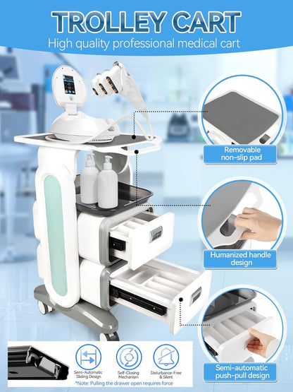EBANKU Medical Trolley Cart with 2 Drawers, ABS Professional Rolling Cart with Non-Slip Pads Tray, Med Cart Mobile Trolley Cart for Hospital Clinic, Beauty Salon, Spa, Office, Bedroom - QUORE