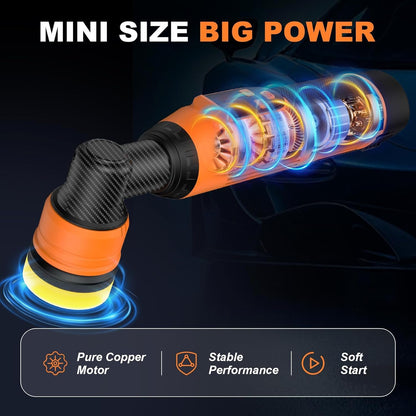 Protmex Cordless Car Polisher - 1.2/1.6/2 Inch Mini Polisher, 8 Speeds 2500-6000RPM Mini Buffer with 22 Pads, 12V Rotary & Dual Action Car Polisher Buffer for Car Motorcycle Detailing Polishing Waxing