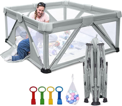 Heyo.Ja Foldable Baby Playpen, Large Playground, Playpen for Babies and Toddlers, Play Pens for Babies and Toddlers with Gate, Portable Playpen for Indoor and Outdoor Use 120 x 120 x 68 cm - QUORE