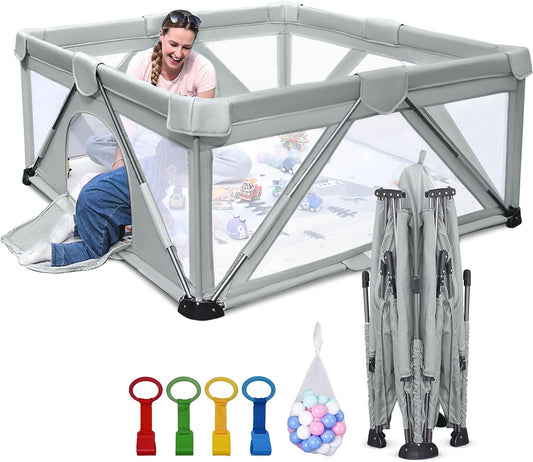 Heyo.Ja Foldable Baby Playpen, Large Playground, Playpen for Babies and Toddlers, Play Pens for Babies and Toddlers with Gate, Portable Playpen for Indoor and Outdoor Use 120 x 120 x 68 cm - QUORE