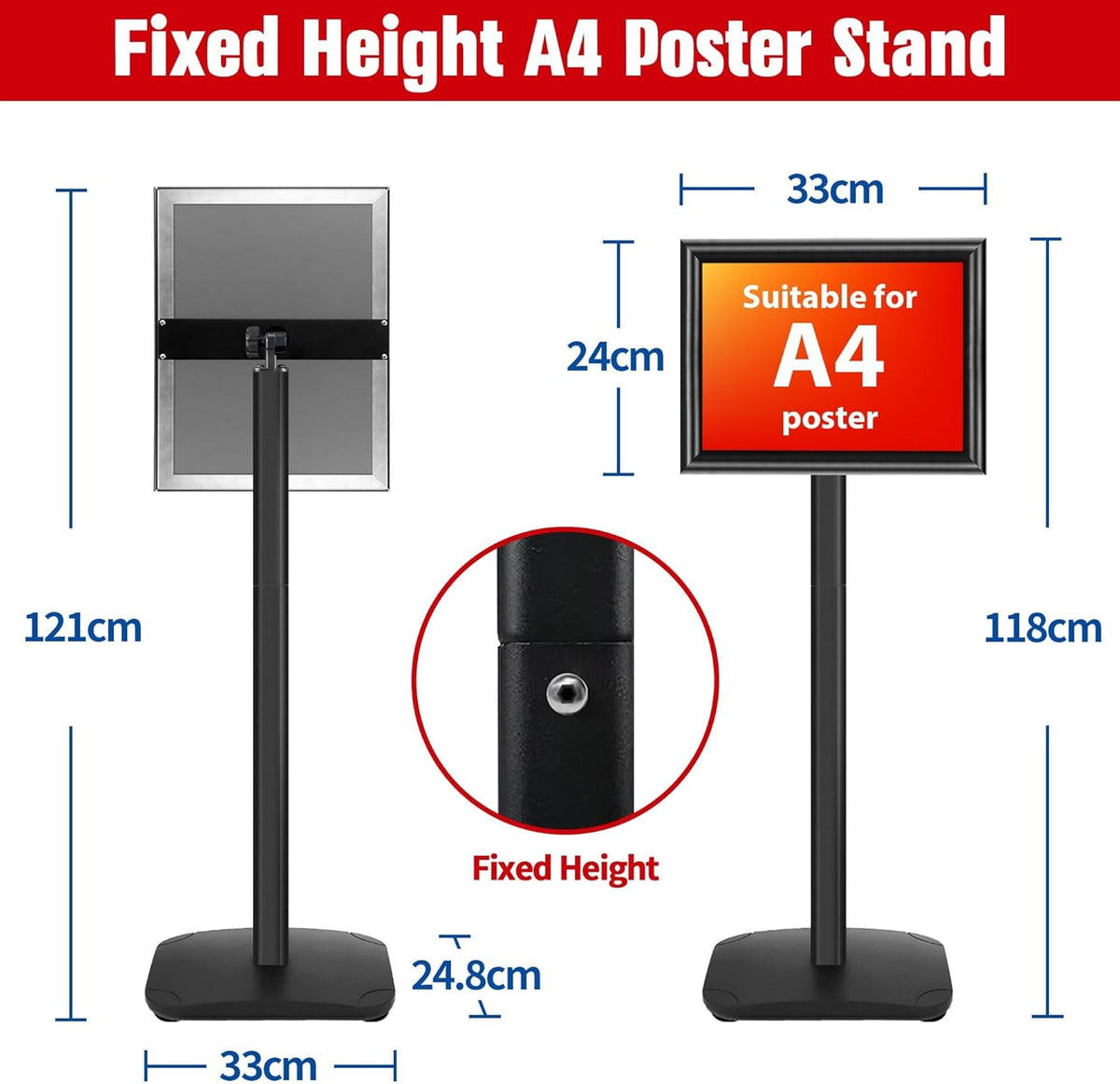 Schildstandaard Set van 3, Zwart – Displaystandaard – Posterstandaard A4 – Informatiestandaard – Menuhouder – Met Zware 2,6 Kg Metalen Voet – 360° Draaibaar En 180° Kantelbaar