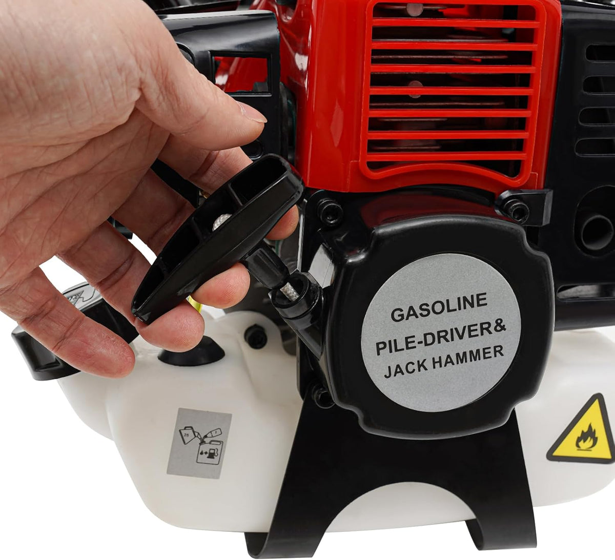 OUKANING 2-in-1 Petrol Ramper with Adapter Head, 32.7 cc Engine, 25-50J Impact Force, 1700-2230 BPM, with 2 55 mm/70 mm Sleeves and Accessories for Horticulture, Fencing, Agriculture - QUORE