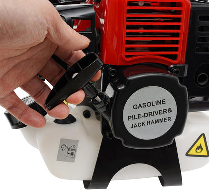 OUKANING 2-in-1 Petrol Ramper with Adapter Head, 32.7 cc Engine, 25-50J Impact Force, 1700-2230 BPM, with 2 55 mm/70 mm Sleeves and Accessories for Horticulture, Fencing, Agriculture - QUORE