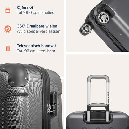 TRVLMORE Kofferset - 3 Delig - 38L Handbagage + 110L Ruimbagage - Lichtgewicht - Trolley - Reiskoffer Set - Donkergrijs