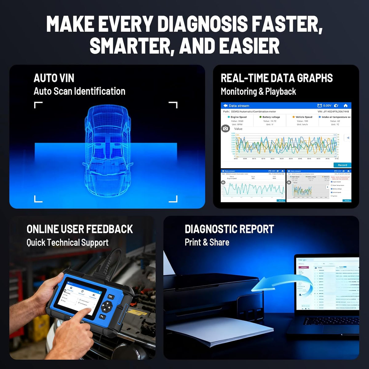 OBD2 Scanner – Foutcode Uitlezer – Diagnosetool – Autoscanner – Diagnoseapparaat – 9 Essentiële Onderhoudsfuncties – Levenslange Gratis Updates