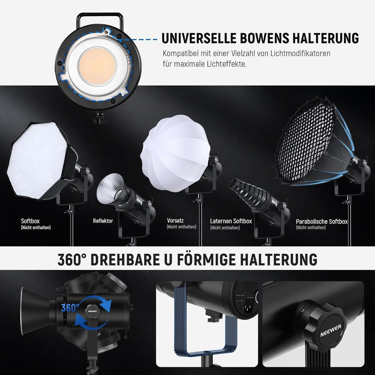COB-led-videolamp 210 W – Studiolamp – Videolamp – Continuelicht – Fotolamp – Tweekleurig 2700K-6500K – 90.000 Lux/1 m, CRI/TLCI 97+
