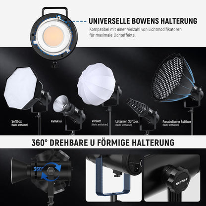 COB-led-videolamp 210 W – Studiolamp – Videolamp – Continuelicht – Fotolamp – Tweekleurig 2700K-6500K – 90.000 Lux/1 m, CRI/TLCI 97+