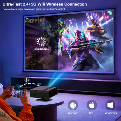 Projector 8K with Google TV, native 1080p, 4K-ondersteuning, AI-beeldverbetering, Autofocus, slimme projector met automatische keystone-correctie