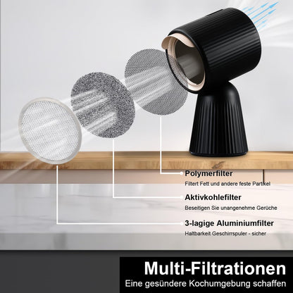 SNDOAS Afzuigkap, omlucht, tafelkap, mobiele afzuigkap met 180 m³/h, sterk zuigvermogen, 3 standen, recirculatie met koolfilter, voor woning, kleine keukens, campers