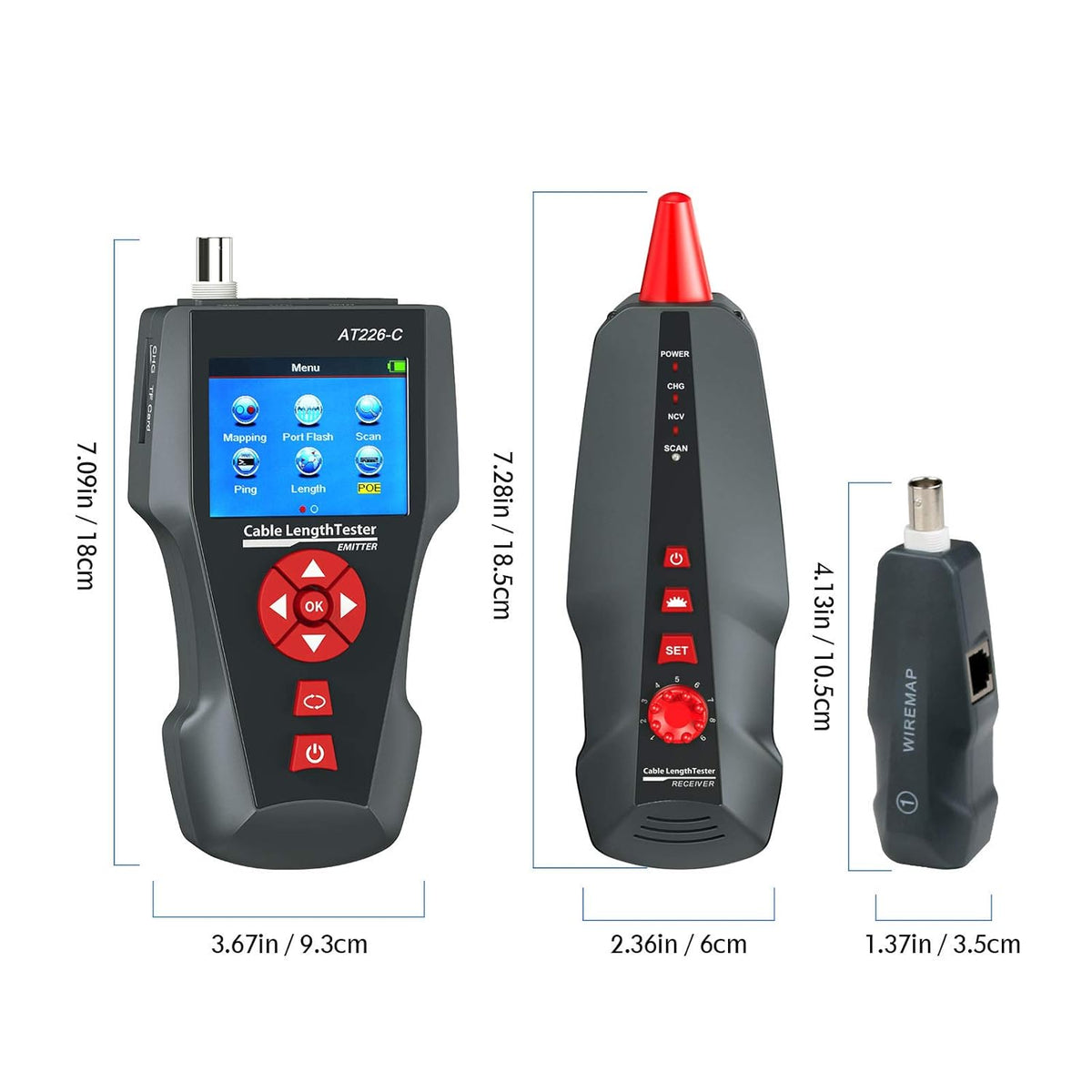 Netwerkkabeltester AT226-C met lcd-display, kabeltester Rj45, RJ11, BNC, PING/POE elektrische kabelplotter 8 telefoonlijn-ID NF-8601W