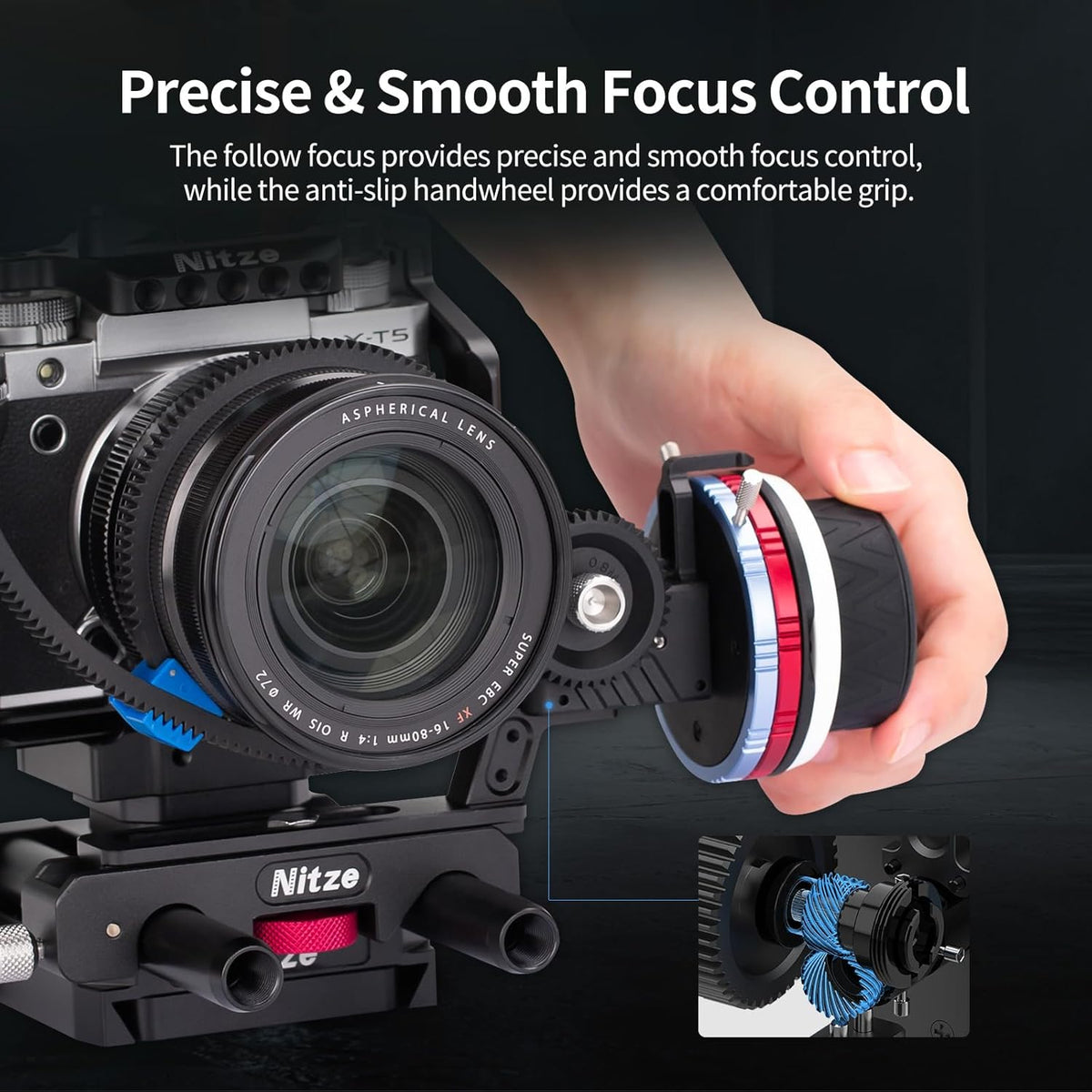 Volgfocus – Follow Focus – Scherpstelunit – Scherpstelwiel – Handmatige Focus – Voor 15 mm Dubbele Staven – 3 Verwisselbare Aandrijftandwielen – A/B-Hardstops & 360° Instelbaar