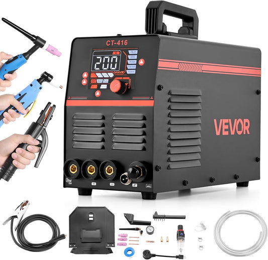 VEVOR Lasapparaat 3-in-1 combi, snijden/WIG/MMA, 50-A-plasmasnijder & 200 A WIG-elektrodenlasapparaat, digitaal led-display met 2T/4T/PA/PT-functie voor doe-het-zelvers en werkplaatsen