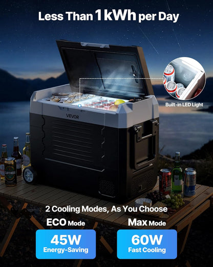 VEVOR Draagbare autokoelkast met compressor, inhoud 45 liter, koelcontainer met dubbele zone, temperatuur tussen -20 tot 20 °C, app-bediening, mini-koelkast voor auto, caravan, camping, vissen