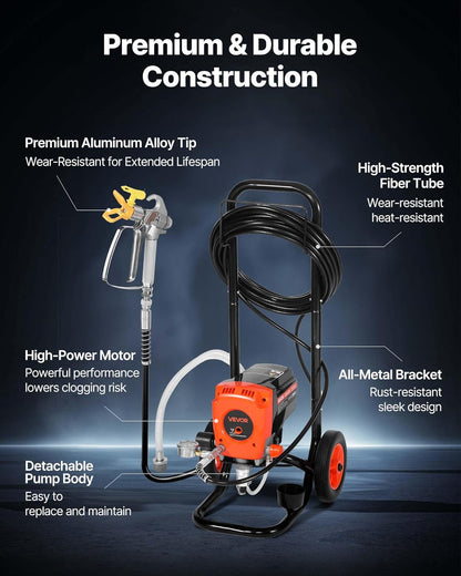 VEVOR Airless verfspuit, 900 W, 3300 PSI hogedruk-luchtloze verfspuit met trolley, reinigingsborstel, slang, verlengstang, mondstukken, elektrische verfmachine, in