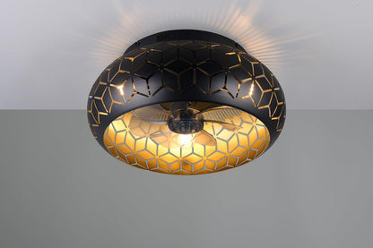 Reality Leuchten Fan BIDAR R61574031, matzwart/goud, metaal, 15 W, 3 x E27, apart schakelbaar