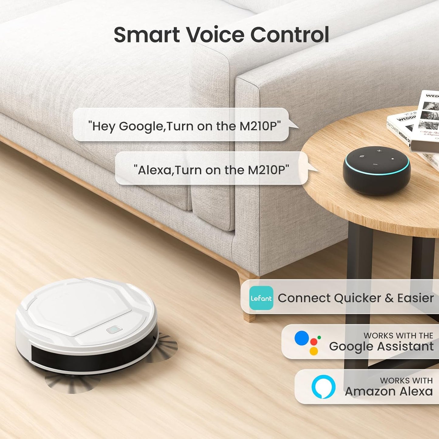 Robotstofzuiger – Robotstofzuiger met afstandsbediening – WiFi Stofzuiger – Slimme Stofzuiger – Automatische Stofzuiger – Krachtige Zuigkracht 2200 Pa – Compact 7,85 cm Hoog – Wit