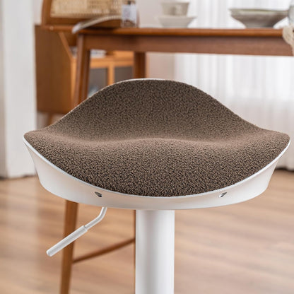 Kidol & Shellder Barkruk, eetkamerstoelen, set van 2, wit, bruin, fleece, teddy in hoogte verstelbaar, 360 graden van PU en metaal, voor huis, keuken, toonbank, bistro