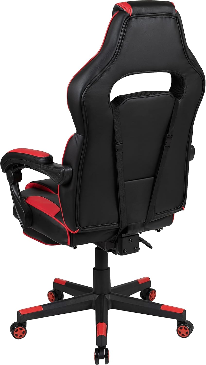 Flash Furniture Gamingstoel met hoge rugleuning, ergonomische bureaustoel met verstelbare armleuningen en voetensteun, perfect als gamestoel en voor thuiskantoor, rood