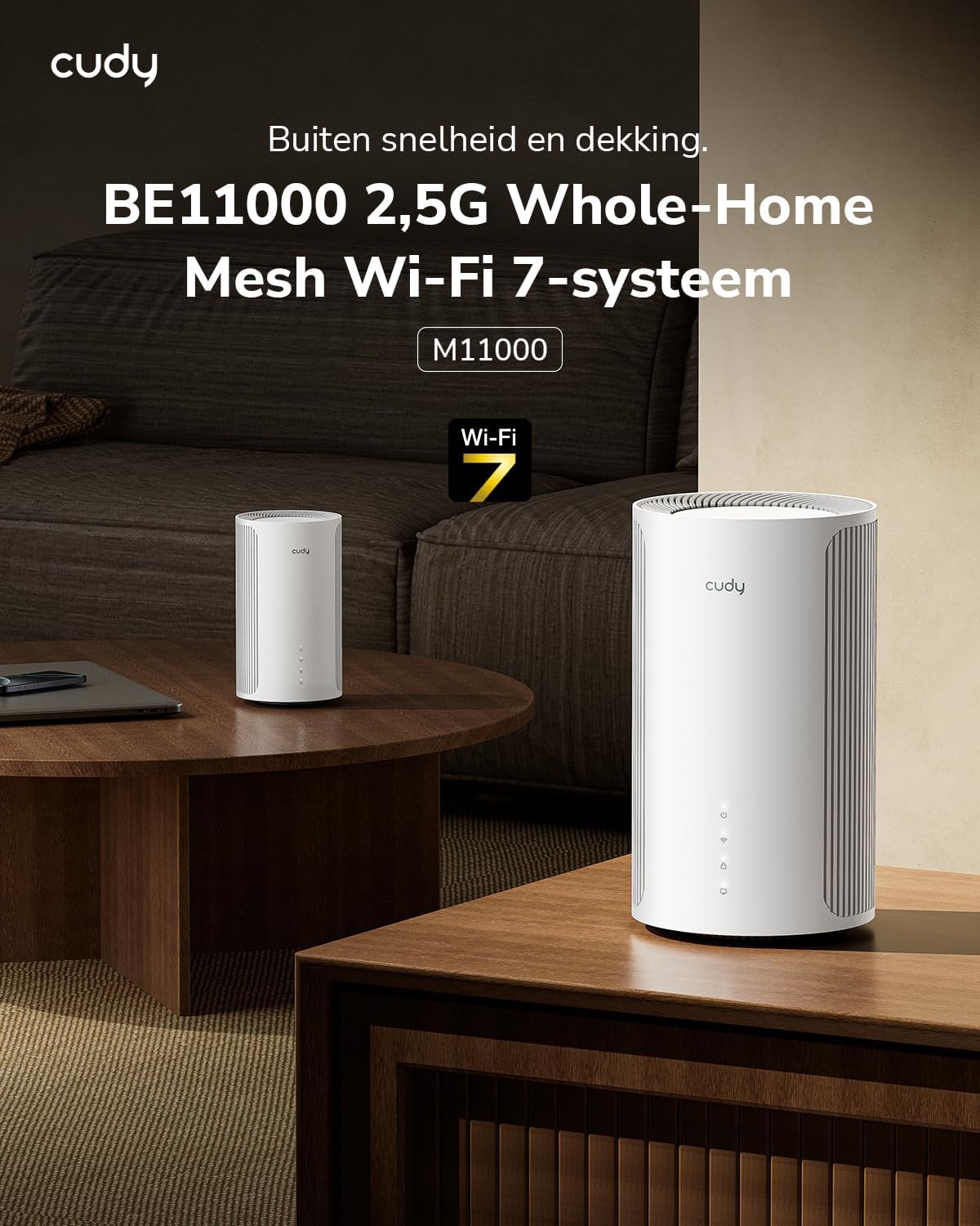 Cudy Tri-Band WiFi 7 BE11000 Hele Home Mesh-systeem, 6-Stream 10 Gbps, 4 × 2.5G-poorten, MU-MIMO, Multi-VPN, Cudy APP, Smart Interne Antennes, M11000 2-Pack