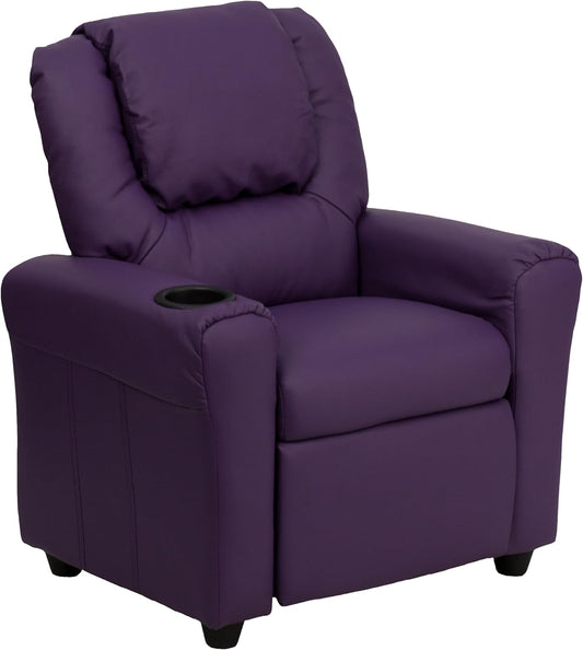 Flash Furniture Hedendaagse kinderfauteuil met bekerhouder en hoofdsteun, hout, paars Vinyl, 60,96 x 48,26 x 48,26 cm