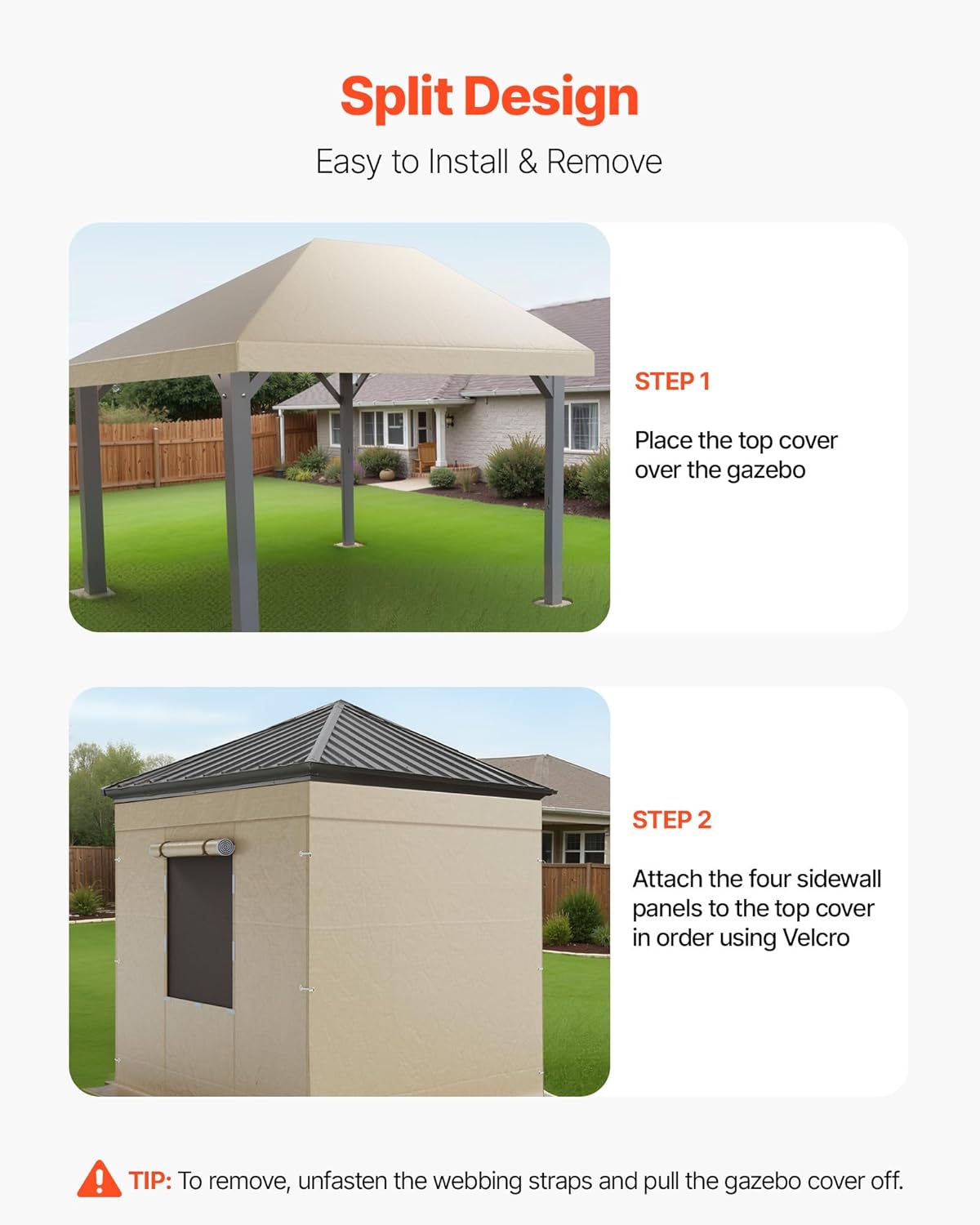 VEVOR Winterpaviljoenhoes past 3 x 4,3 m hardtop tuinhuisjes, all-weather tuinhuisjehoes met zijwanden en gaasramen, PE-materiaal met hoge dichtheid, gesloten opbergafdekkingen, tuinhuisjes niet