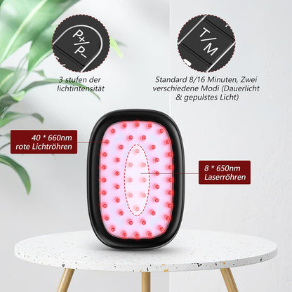 KTS Haargroeikam met rood licht en koude laser tegen haaruitval, roodlichttherapie tegen haargroei, haarverzorging en follikelactivatie, anti-haaruitvalkam voor mannen en vrouwen