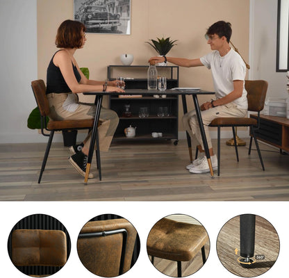 MEUBLE COSY Eetkamerstoelen, set van 2 keukenstoel, retro, met rugleuning, gevoerd, van suède, metalen poten, voor keuken, woonkamer, slaapkamer, bruin, 45x54x82cm