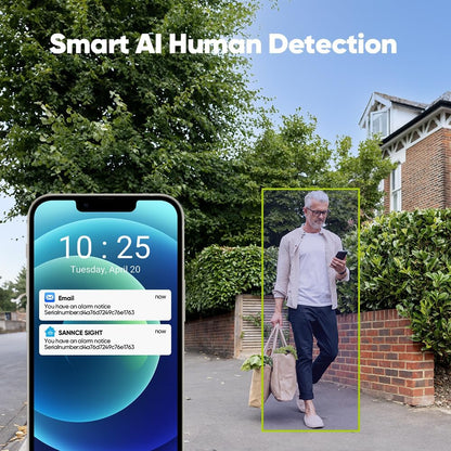 SANNCE Wifibewakingscameraset voor buiten, 8CH 5MP NVR met 4 x 3MP draadloze wificamera's, outdoor, 3MP draadloos bewakingssysteem, AI herkenning, 24/7 opname, IP66-weerbestendig